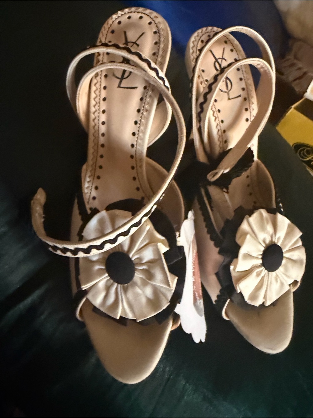 Yves Saint Laurent Cream and Black Floral Slingback Heels